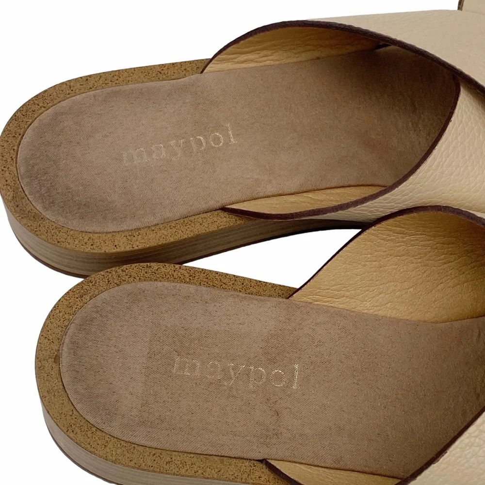 Maypol Leather Sandals Open Toe Slip On Shoes Made in Spain Size 39 Cream Nude